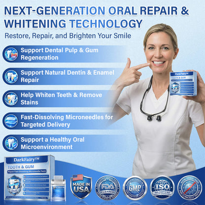 Your Smile🦷DarkFairy™ Tooth & Gum Repair Fast-Dissolving Microneedle Patch✨ (𝟓-𝐢𝐧-𝟏 💎 𝐑𝐞𝐛𝐮𝐢𝐥𝐝 𝐄𝐧𝐚𝐦𝐞𝐥 & 𝐃𝐞𝐧𝐭𝐢𝐧 • 𝐒𝐭𝐫𝐞𝐧𝐠𝐭𝐡𝐞𝐧 𝐆𝐮𝐦𝐬 • 𝐄𝐫𝐚𝐝𝐢𝐜𝐚𝐭𝐞 𝐓𝐚𝐫𝐭𝐚𝐫 & 𝐎𝐝𝐨𝐫 • 𝐖𝐡𝐢𝐭𝐞𝐧𝐢𝐧𝐠 • 𝐒𝐭𝐨𝐩 𝐓𝐨𝐨𝐭𝐡 𝐒𝐞𝐧𝐬𝐢𝐭𝐢𝐯𝐢𝐭𝐲)